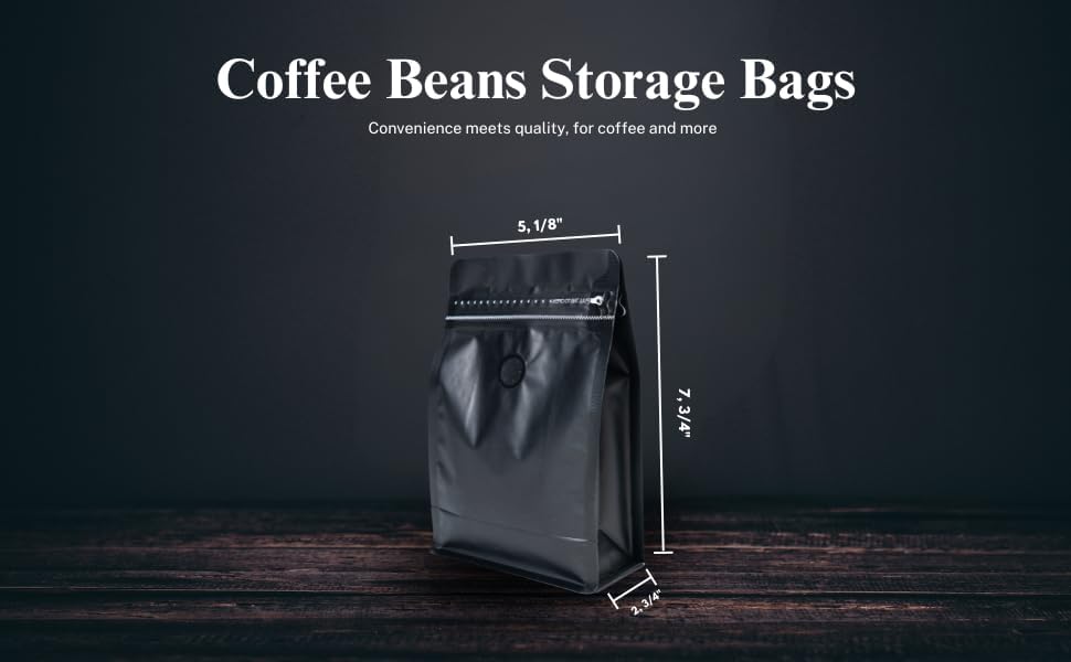 Premium Coffee Bags with Valve (50 pcs, 8 oz) Standing Coffee Beans Storage Bags, Reusable Heat Sealable Side Zipper Pouches, Eco-Friendly Packaging, Perfect for Home and Office - Black