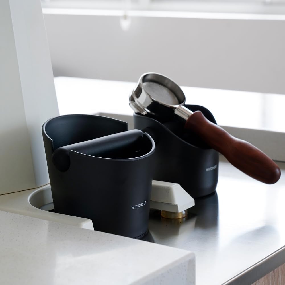 Espresso Knock Box,watchget Coffee Knock Box with Durable Knock Bar Space-Saving Coffee Ground Bin Non-Slip Base, Small Espresso Dump Bin