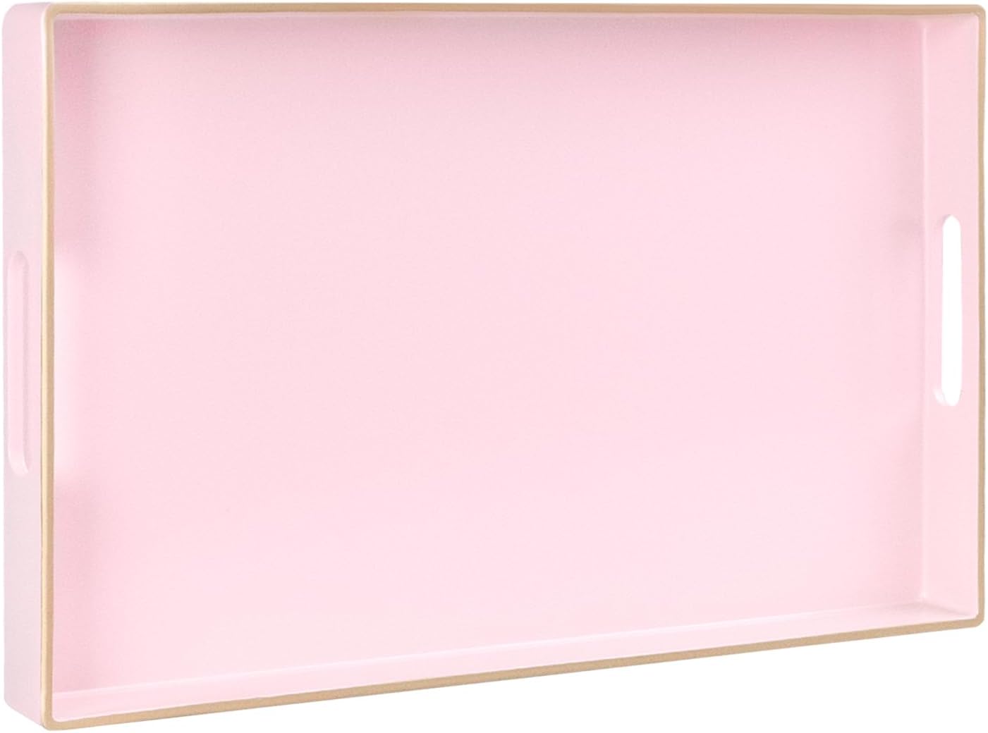 MAONAME Pink Serving Tray with Handles, Modern Decorative Tray for Coffee Table, Plastic Rectangular