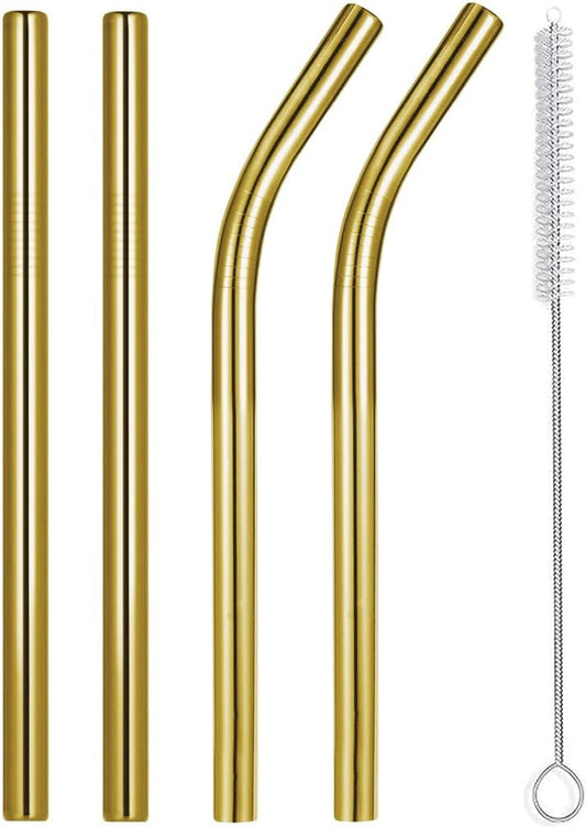 Vinaco 8.5" and 10.5" Big Smoothie & Milkshake Straws, 4 Pack Food-Grade Stainless Steel 0.4" Wide Mouth for Thick Drinks,