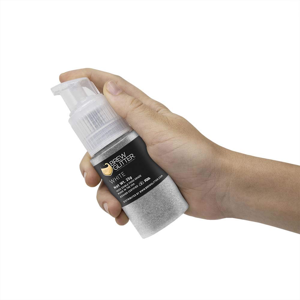 White Brew Glitter Edible Glitter for Drinks, Cocktails, Beer, Garnish Glitter &amp; Beverages | Kosher &amp; Halal Certified | 100% Edible &amp; Food Grade | Vegan, Gluten, Nut Free (25g Spray Pump, White)