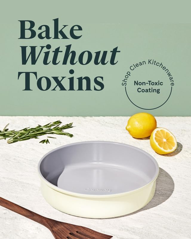 Caraway 9" Non-Stick Ceramic-Coated Circle Pan | Naturally Slick Ceramic Coating, Non-Toxic, PTFE and PFOA Free, Perfect for Birthday Cakes, Tartes, and More, Cream