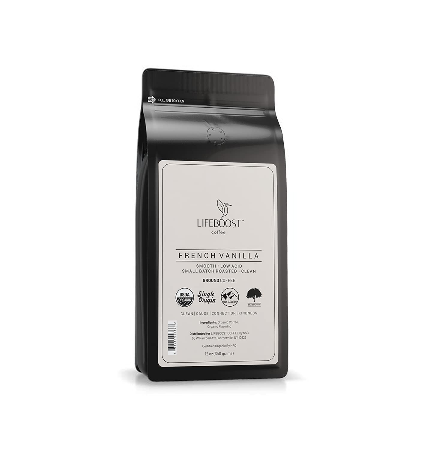 Lifeboost French Vanilla Ground Coffee - Non-GMO Low Acid Single Origin USDA Organic Coffee - Third Party Tested For Mycotoxins &amp; Pesticides - 12 Ounces