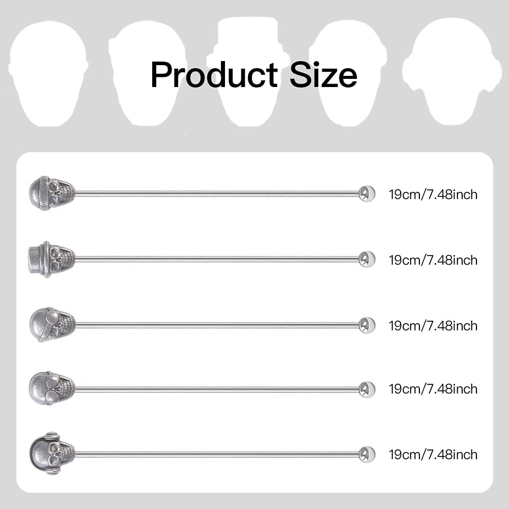 5Pcs Skull Shape Drink Swizzle Sticks Skull Cocktail Stirrer Ancient Silver