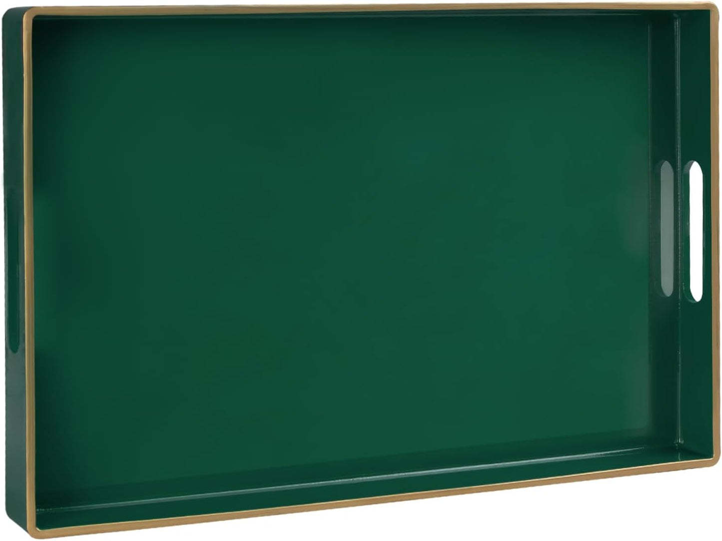 MAONAME Dark Green Decorative Tray for Ottoman, Serving Tray with Handles | Plastic Coffee Table Tray, Modern Melamine Tray, Rectangle Countertop Organizer Tray for Living Room, 15.8"L x 10.2"W x 1.4"H