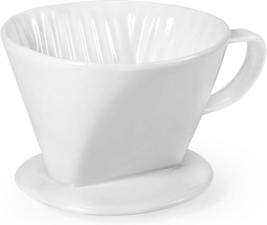 Pour Over Coffee Dripper, Ceramic Pour Over Coffee Maker with 3 Holes Flat Bottom, Easy Manual Brew Maker, Porcelain Slow Filter Cone for Travel, Camping, Office, Home, WH