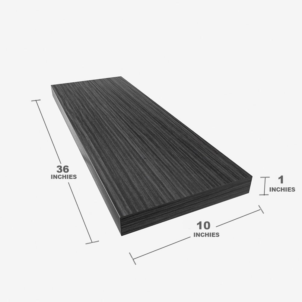 Floating Shelf, Set of 1 Wall Shelf, 36 in W x 12.75 in D x 2 in H Wooden Floating Wall Shelf with Invisible Brackets for Living Room/Bedroom/Bathroom/Kitchen Storage and Decor, Black Wood