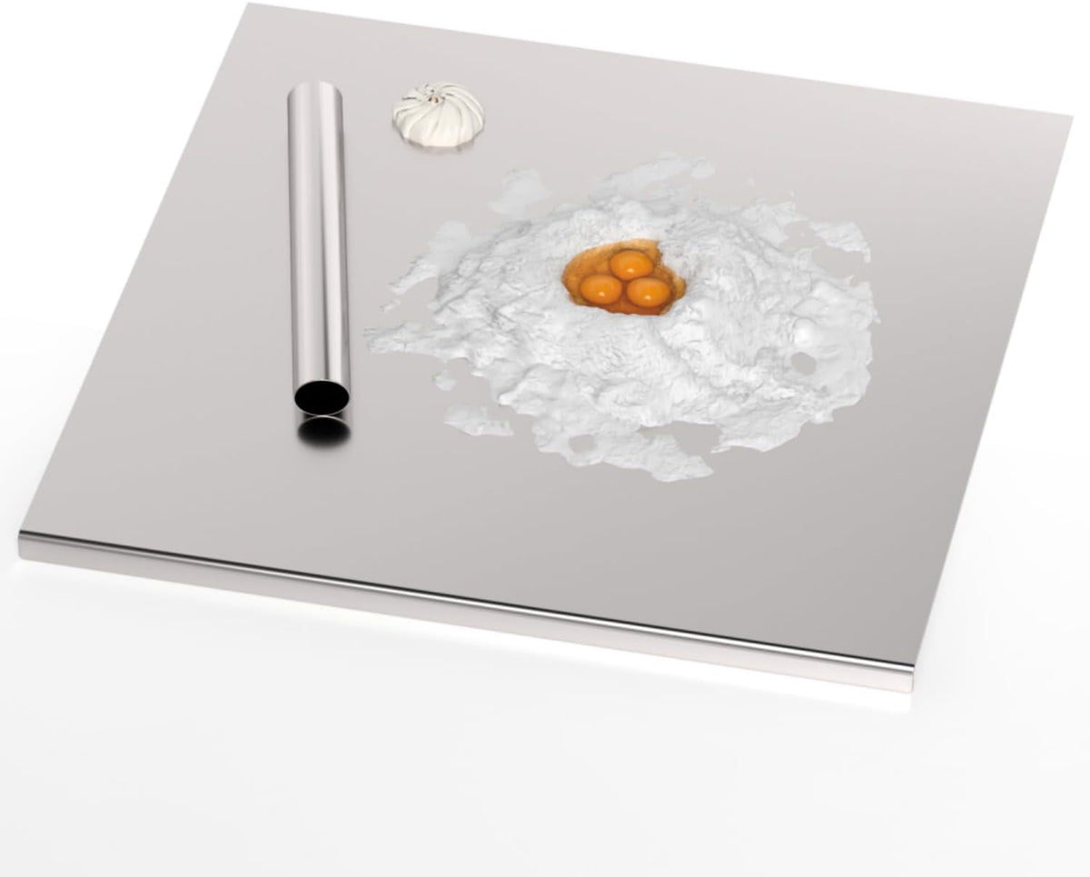 Stainless Cutting Boards for Kitchen, Chopping Board with Lip &amp; Rolling Pin | 304 Extra Large Stove Top Pastry Board Kneading Board Baking Board for Meat Vegetables Fruits Cheese Bread, 31.5x 22.8 Inch