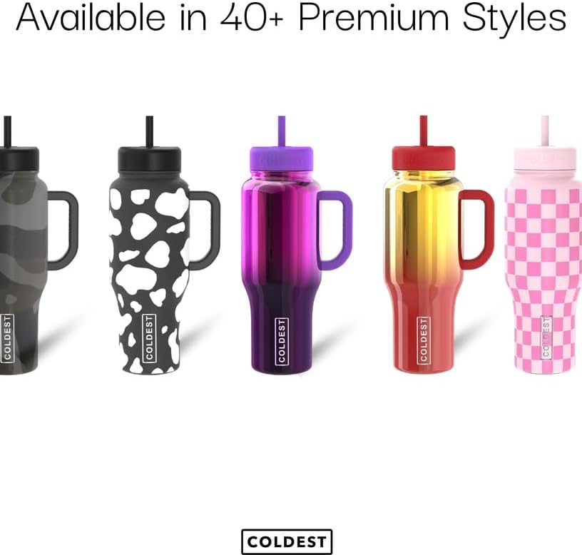 Coldest Tumbler with Handle and Straw - 100% Spill Proof Tumbler with Straw (3 Lids) - Stainless Steel Insulated Leakproof Tumblers for Women &amp; Men - 36 oz (Almond Blossom)