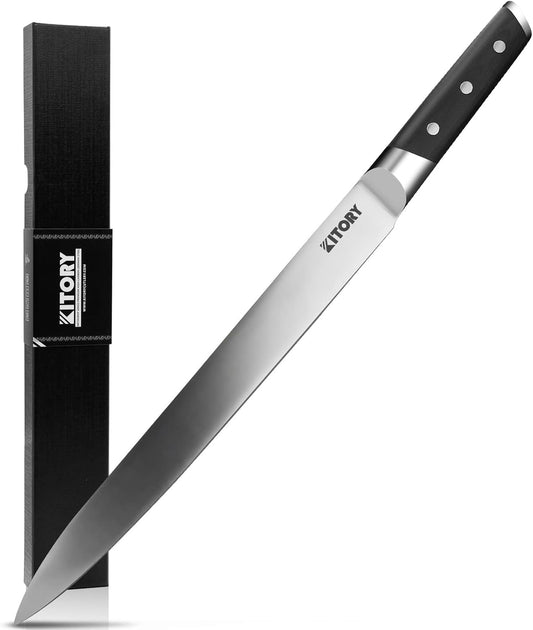Kitory Slicing Carving Knife -Meat Cutting and BBQ Knife - 12" Brisket Knife for Turkey -Forged German High Carbon Steel-