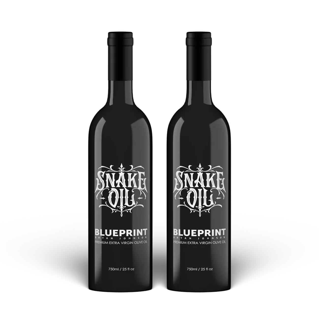Blueprint Bryan Johnson Olive Oil – Snake Oil- High Polyphenol Extra Virgin Olive Oil (400+ mg/kg) – Early Harvest, First Cold Press EVOO – Keto, Paleo, Non-GMO – 2 Pack - 750ml Glass Bottle
