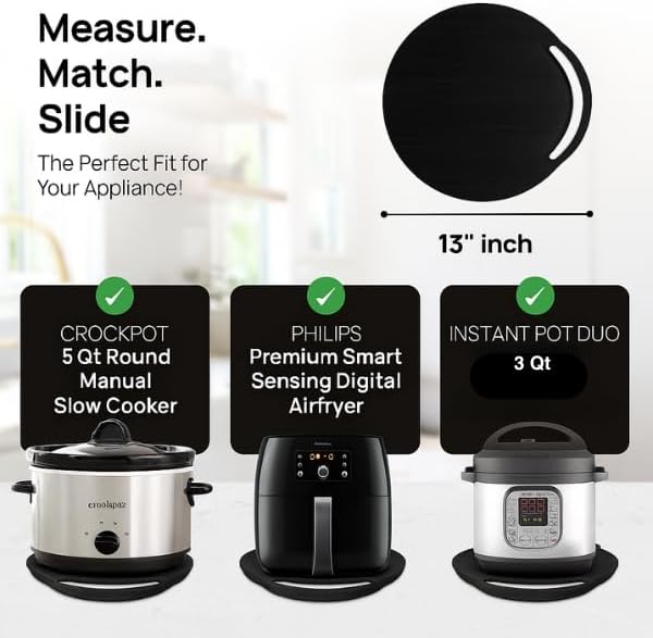 Ibyx Elegant Round Sliding Tray Compatible with Ninja Crispi Air Fryer and Instant Pot - Sturdy, Slides Easily from Under The Cabinet (Black, 13”)