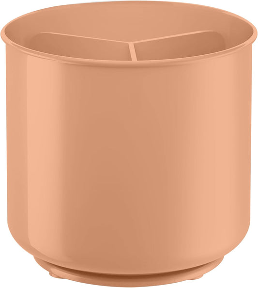 Rotating Extra Large Peach Plastic Utensil Holder Caddy with Sturdy No-Tip Weighted Base, Removable Divider, and Gripped