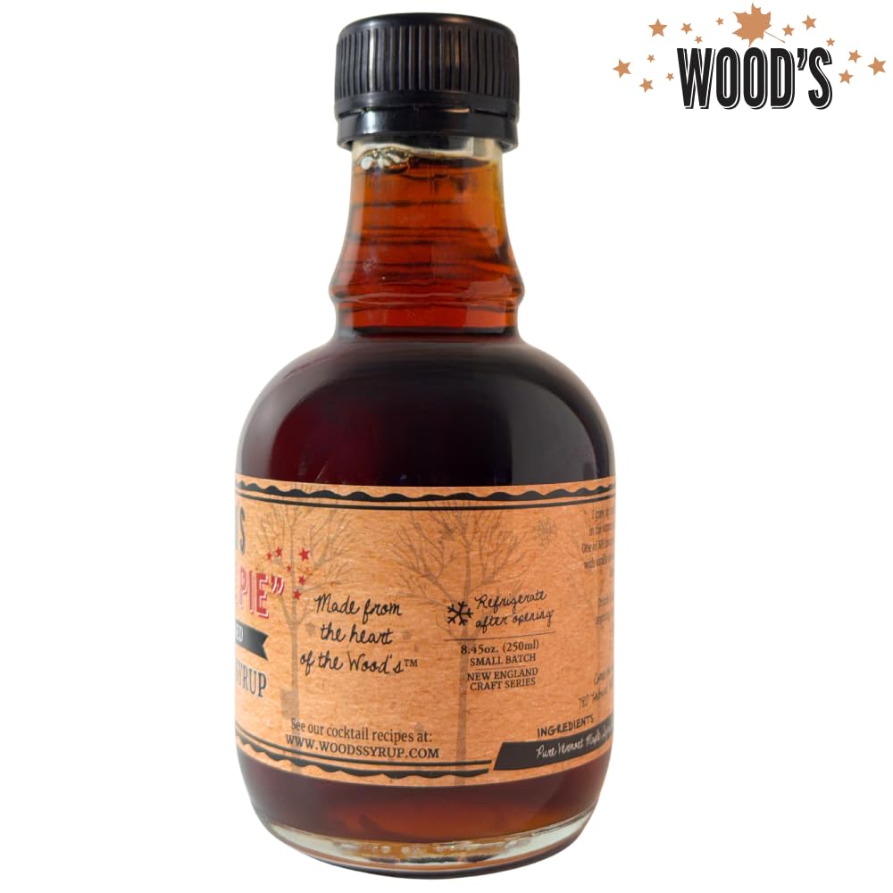 Wood’s Vermont Apple Pie Maple Syrup – Infused Vermont Maple Syrup with Warm Spices &amp; Real Apple Flavor | Small-Batch, Vegan Natural Sweetener | Perfect for Pancakes, Ice Cream, Cocktails &amp; Baking | 8.45 Fl Oz (250mL)