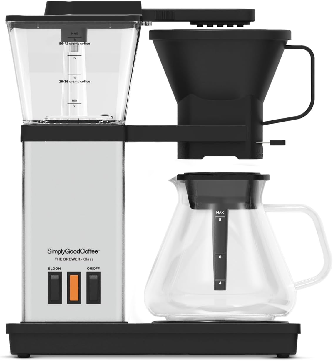 SimplyGoodCoffee Coffee Maker / Coffee Machine. 8 Cup Automatic Drip Pour Over Coffee Brewer. Easy To Use, Gold Cup Standard. Black/Stainless Steel
