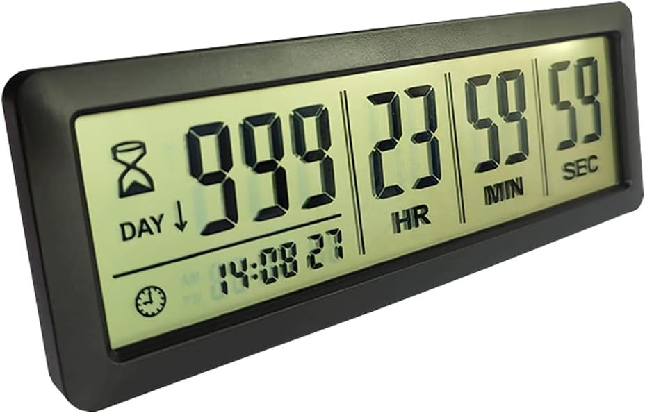 Digital Countdown Days Timer, Black | Upgraded Big 999 Days Count Down Clock with Stand Strong Magnetic Back, Ideal for Vacation Retirement Wedding Holiday