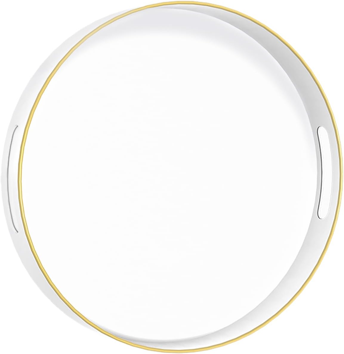 MAONAME White Decorative Tray for Coffee Table, Modern Round Serving Tray with Handles, 13" Plastic 