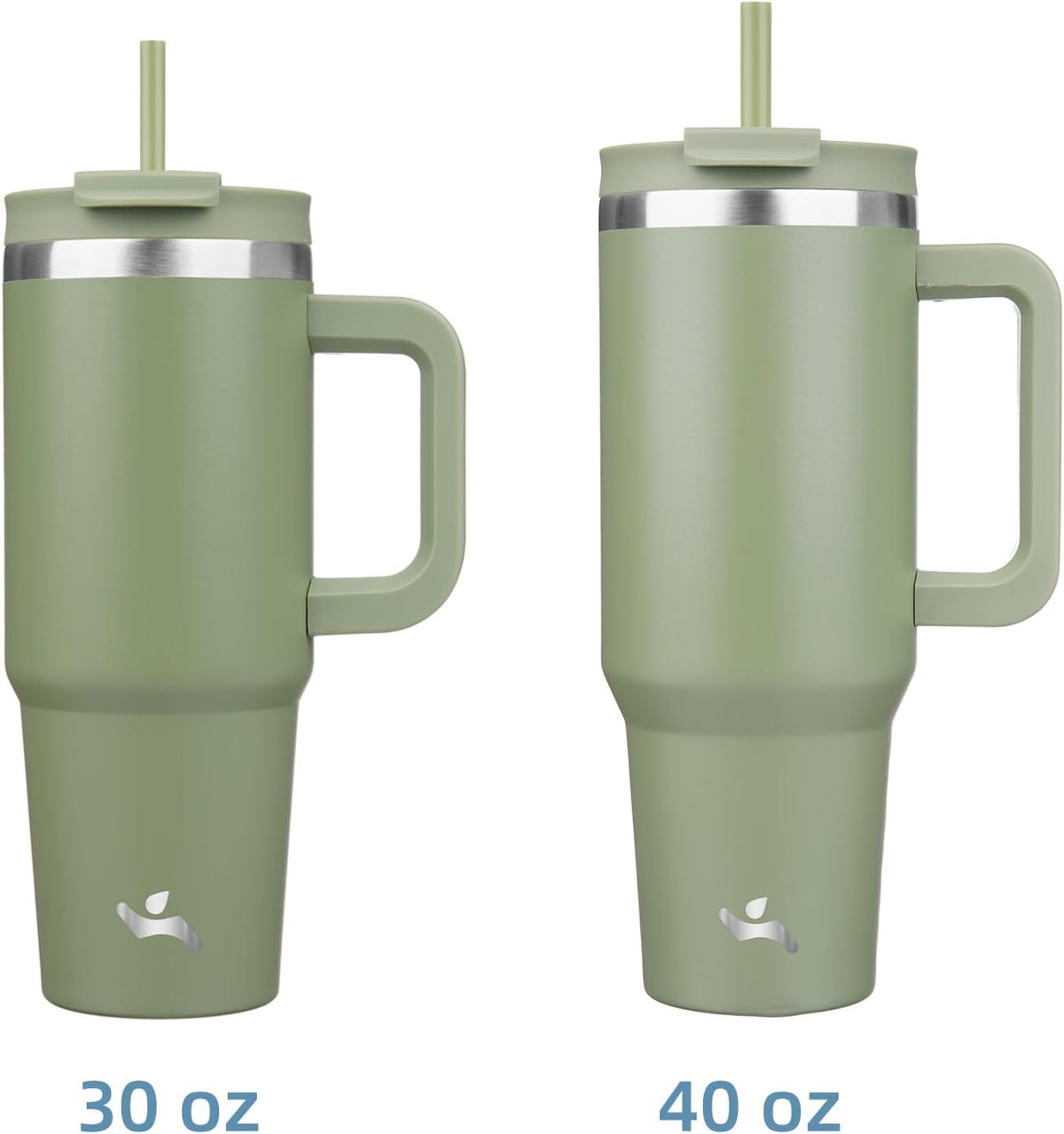 Konokyo 40 oz Insulated Tumbler Water Bottle with Handle, Straw Lid | BPA-free and dishwasher safe; made for gym, travel, coffee and gifting, 2 straws, cup holder friendly,Army Green