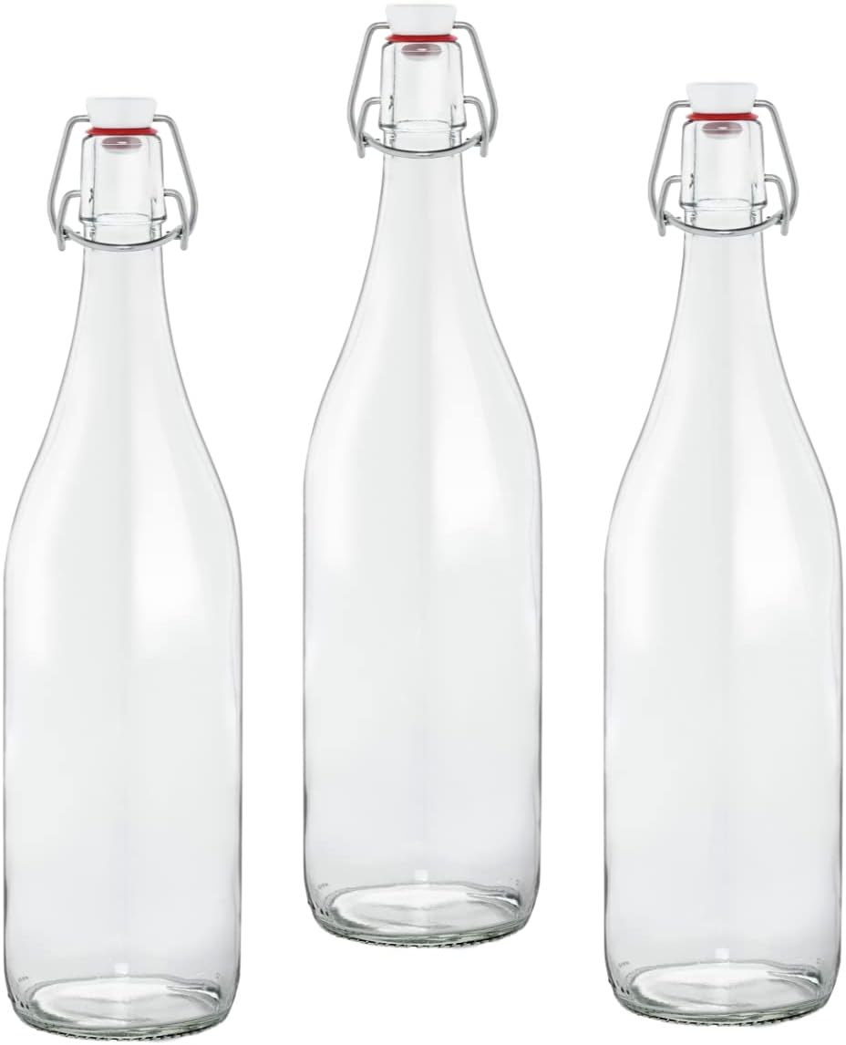 Le Parfait French Glass Swing Top Bottles, 1L (32oz) Pack of 3 – Airtight Leakproof Bottles for Kombucha, Kefir, Sparkling Beverages, Water &amp; Fermentation