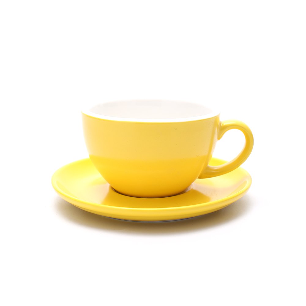 Small Speciality Coffee Double Espresso Cup and Saucer, Small Cappuccino New Bone China for Coffee Shop and Barista (Matte Yellow, 5 oz)