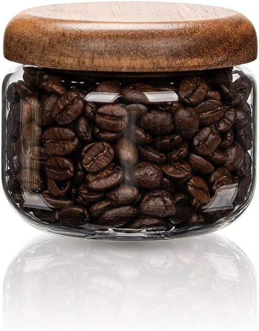 Glass Food Storage Containers With Wooden Lids - Small Coffee Jars - Pantry Organization For Overnight Oats, Cereal, Rice,