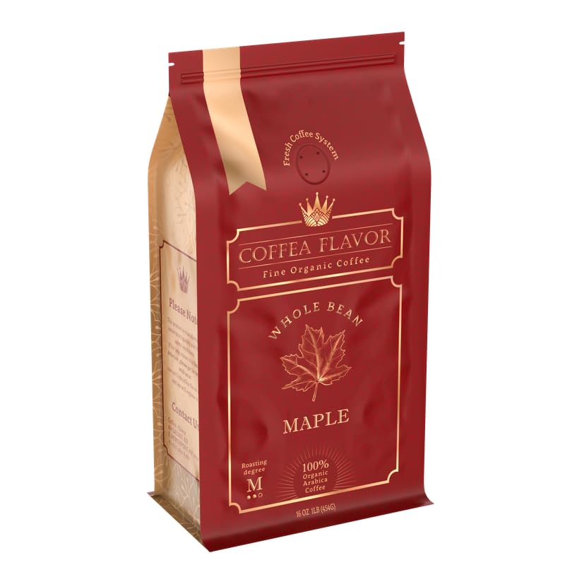 Organic Whole Bean Coffee Medium Roast (16oz) - Maple Flavored | 100% Arabica, Single Origin and Low Acid - USDA Organic and Fair Trade Certified - Naturally Flavored Without Additives