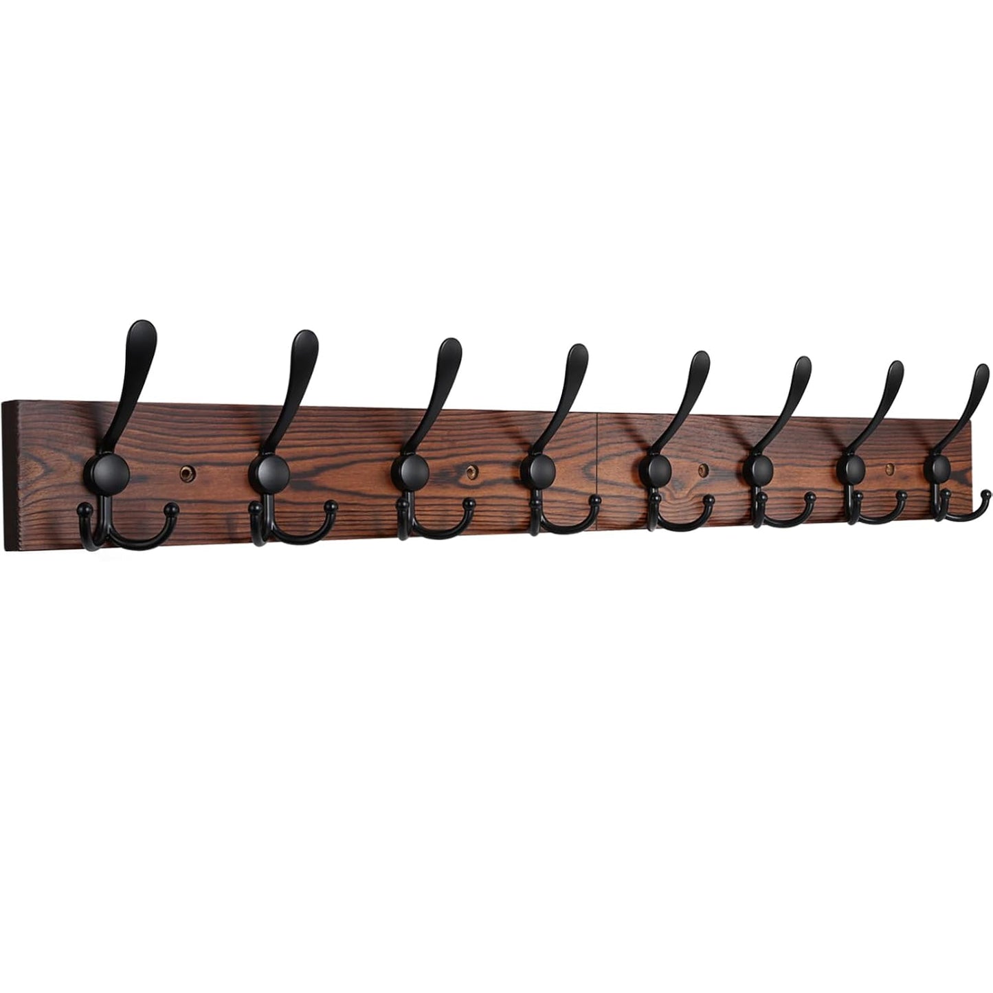 IBosins Wall Mounted Coat Rack, 31.4" Long with 8 Black Rustic Tri-Hooks