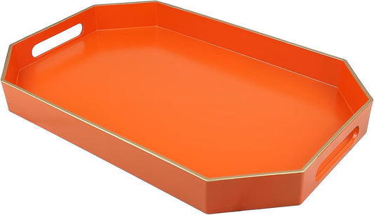 Orange Decorative Tray with Handles, Versatile Serving Tray for Coffee Table, Ottoman, Ideal for Serving, Displaying,