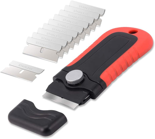 Gomake Razor Blade Scraper Tool with Blade Storage Container, Glass Cooktop Stove Scraper with 10PCS Stainless Steel Blades