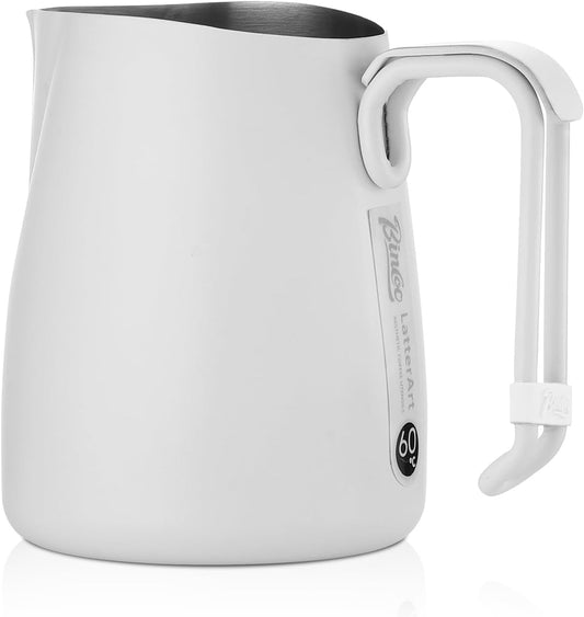 Bincoo Espresso Milk Frothing Pitcher Stainless Steel 20oz/600ML Coffee Milk Frother Cup-Milk Frothing Pitcher with Measurement Lines,Ergonomic Handle for Latte Art &amp; Cappuccino(White)