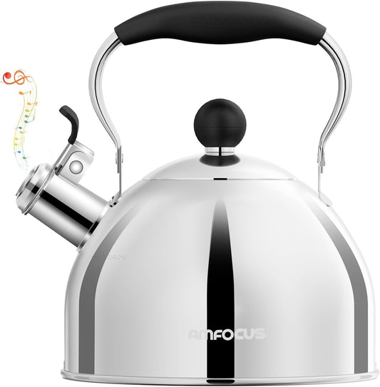 Tea Kettle, 2 Quart Stainless Steel Whistling Tea Kettle, Stovetop Whistling Teakettle Tea Pots for Stove Top with Ergonomic
