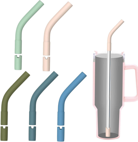 5PCS Silicone Straw Tips for 8-10mm Reusable Straws for 30-40 oz Tumblers | Soft Rubber Straw Covers &amp; Toppers - Flexible Mouthpiece Sleeves for Metal &amp; Glass Straw Silicone Extender Tipings