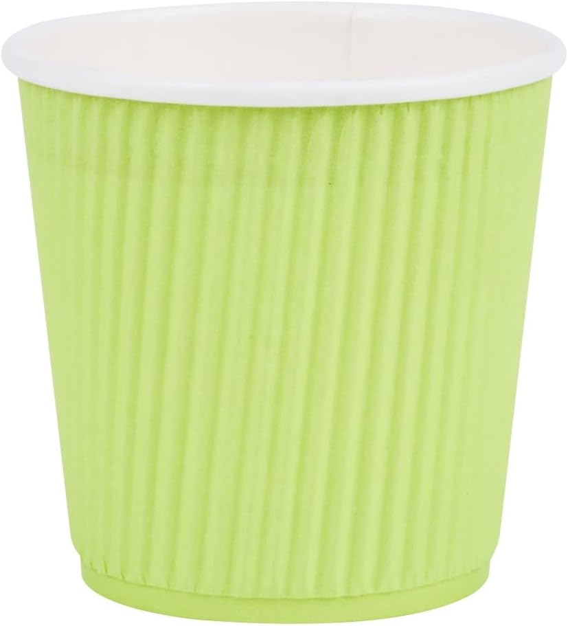 Restaurantware Ripple Wall Coffee Cups 500 Count 4 Ounce Insulated Eco Green Paper Cups, Rolled Rim Spill-Resistant Disposable Paper Non-Slip for Coffee, Beverages