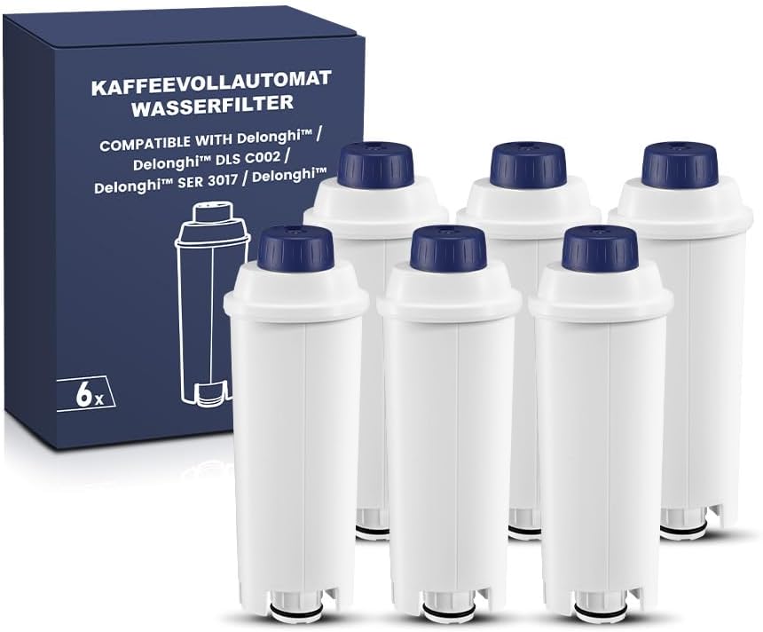Coffee Machine Filter, Delonghi Filter Replacement for DLSC002, Delonghi Magnifica Evo, Dinamica Plus, ESAM, ETAM, BCO, EC. Activated Carbon Water Filter Cartridges Softener (6 Pcs)
