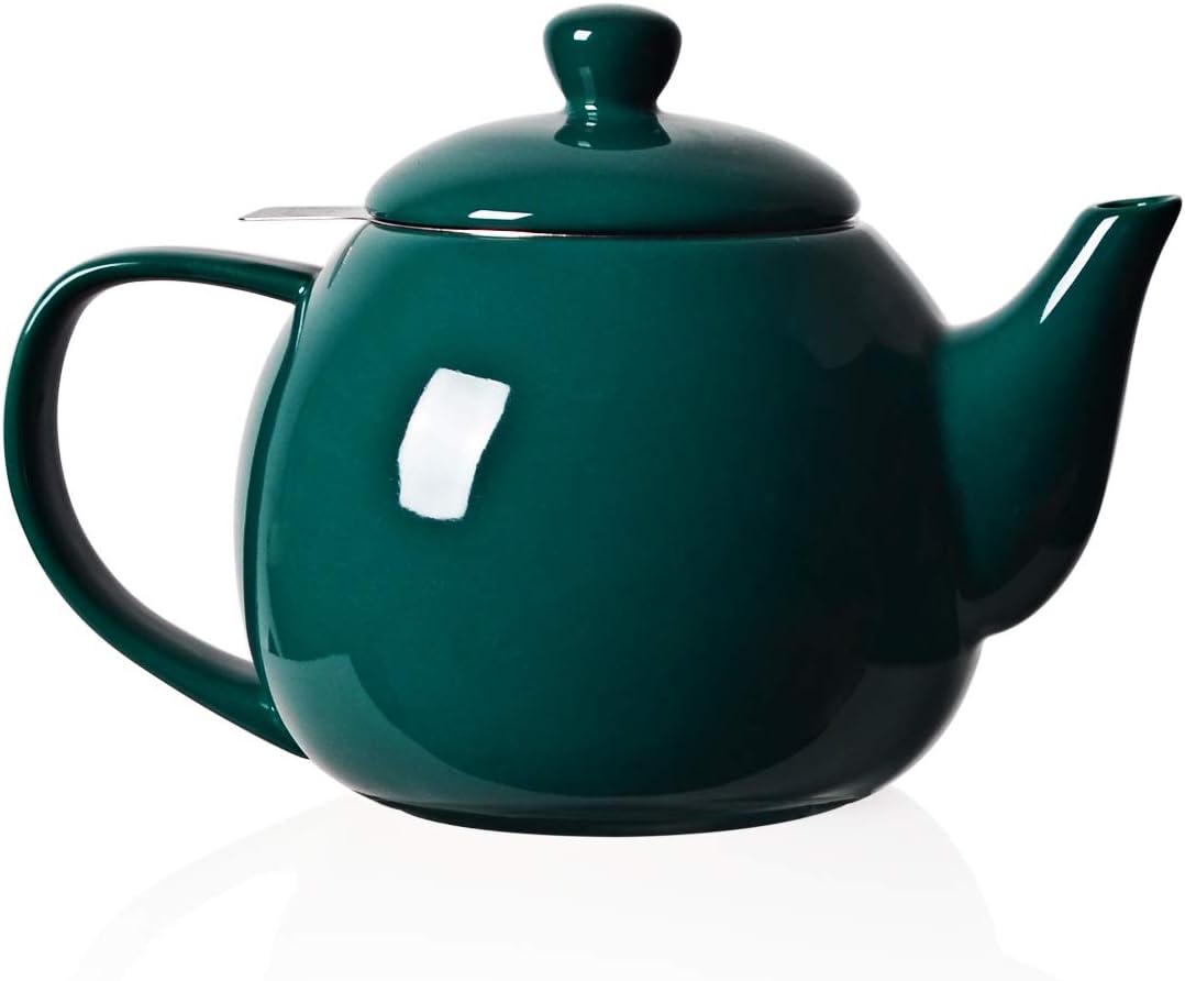 Sweejar Porcelain Teapot with Removable Stainless Steel Infuser,Microwave & Dishwasher Safe Tea Pots for Loose Tea,Tea Infuser Pots for Chrismas Women Gift (30oz Jade)