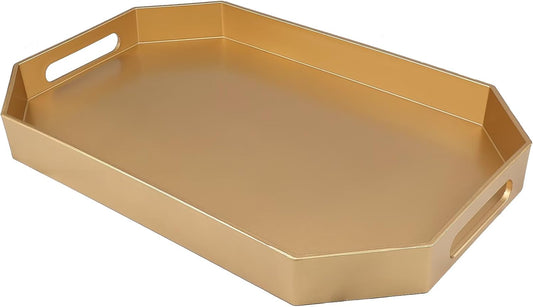 Gold Decorative Tray with Handles, Versatile Serving Tray for Coffee Table, Ottoman, Ideal for Serving, Displaying,
