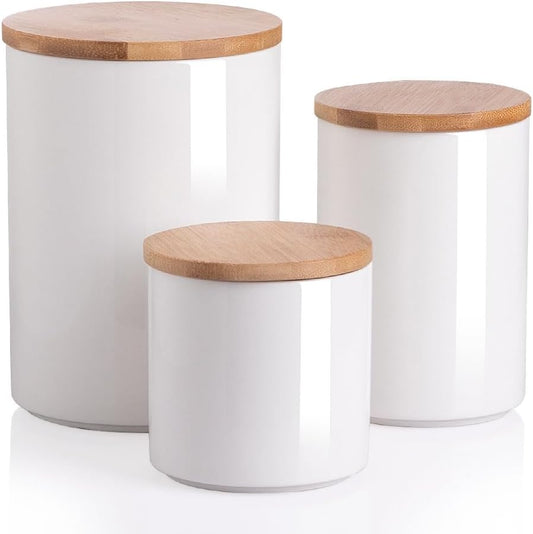 Sweejar Ceramic canisters for kitchen counter,Stackable Food Containers Set with Airtight Seal Bamboo Lid for Serving Ground