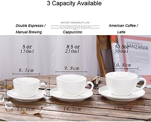 Manual Brew Coffee Cup and Saucer, Latte Art Cappuccino for Coffee Shop and Barista (Glossy Red, 8.5 oz)