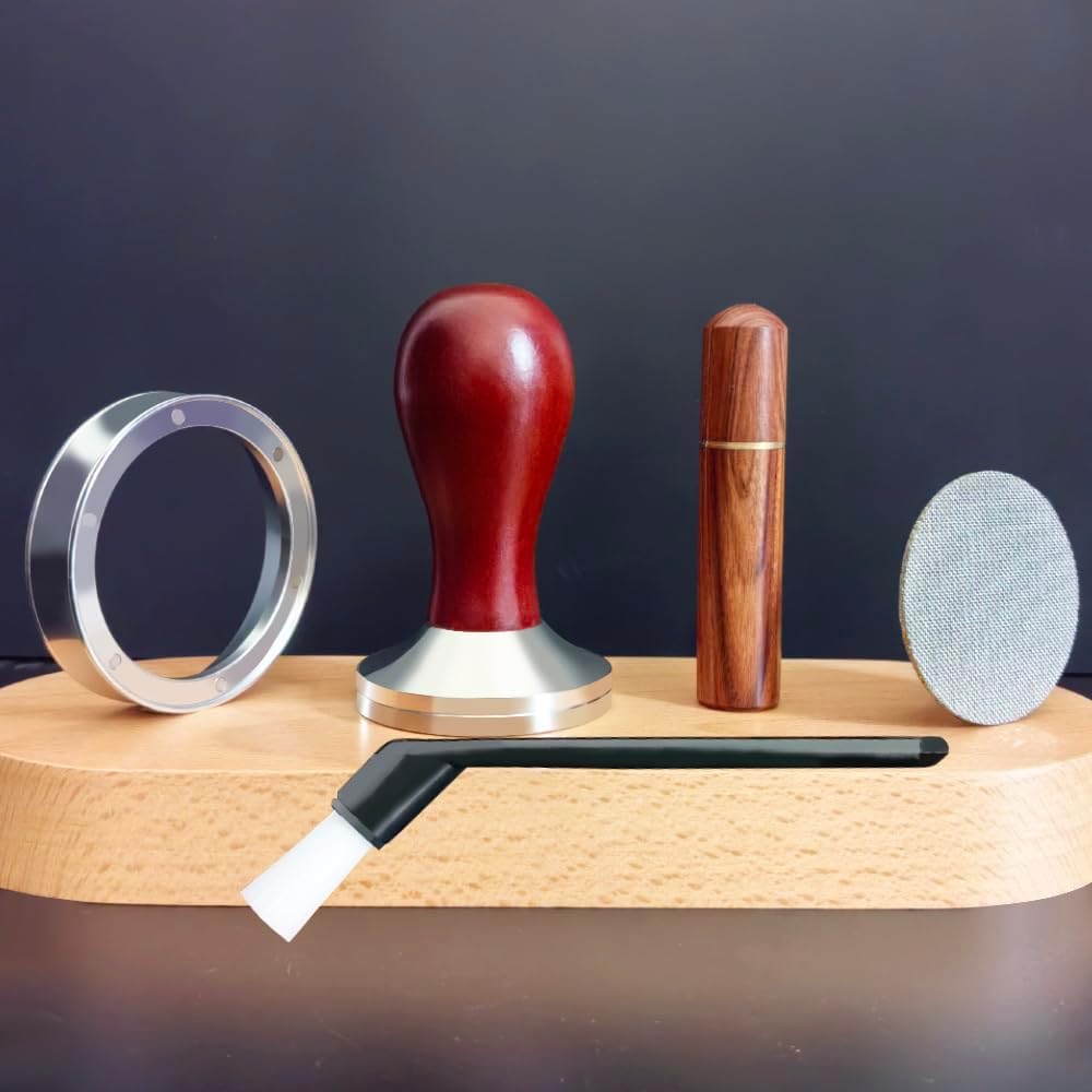 5Pcs/Set Espresso Tamper 51mm Accessories Kit, 51mm Coffee Tamper Espresso Tools Set with WDT Tool, Puck Screen, Dosing Funnel, Clean Brush Espresso Tampers Machine Fit 51mm Portafilters (51mm)