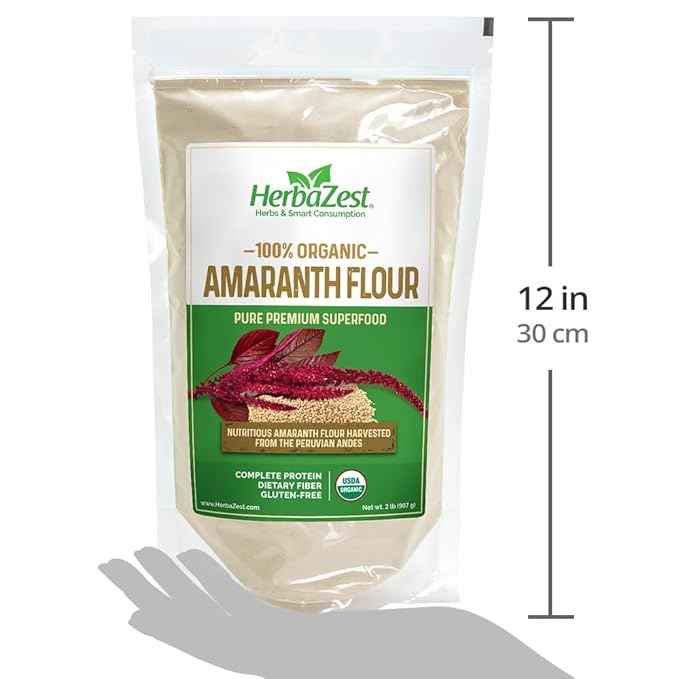 HerbaZest Amaranth Flour – 2 LB – USDA Certified Organic – Protein Rich, Vegan & Gluten Free Superfood – Great for Baked & Non-Baked Goods, Savory Dishes & More