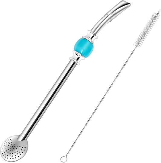 Reusable Bombilla Yerba Mate Straw - Stainless Steel Removable Spoon Style Filter with a Beautiful Bead - Metal Straw for