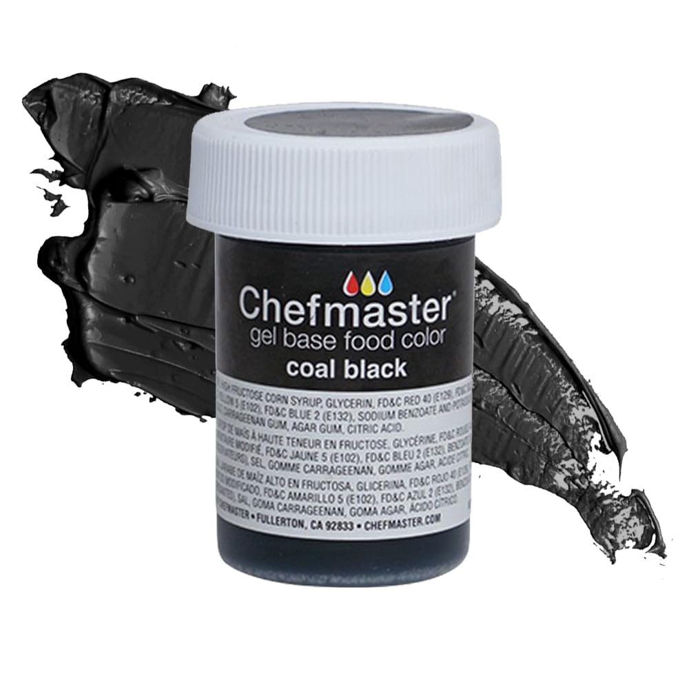 Chefmaster Coal Black Gel Food Coloring | Vibrant Color | Professional-Grade Dye for Icing, Frosting, Fondant | Baking &amp; Decorating | Fade-Resistant | Easy-to-Use | Made in USA | 1 oz