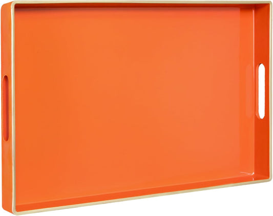 MAONAME Orange Serving Tray with Handles, Modern Decorative Trays for Coffee Table, Plastic Rectangular Trays for Ottoman,