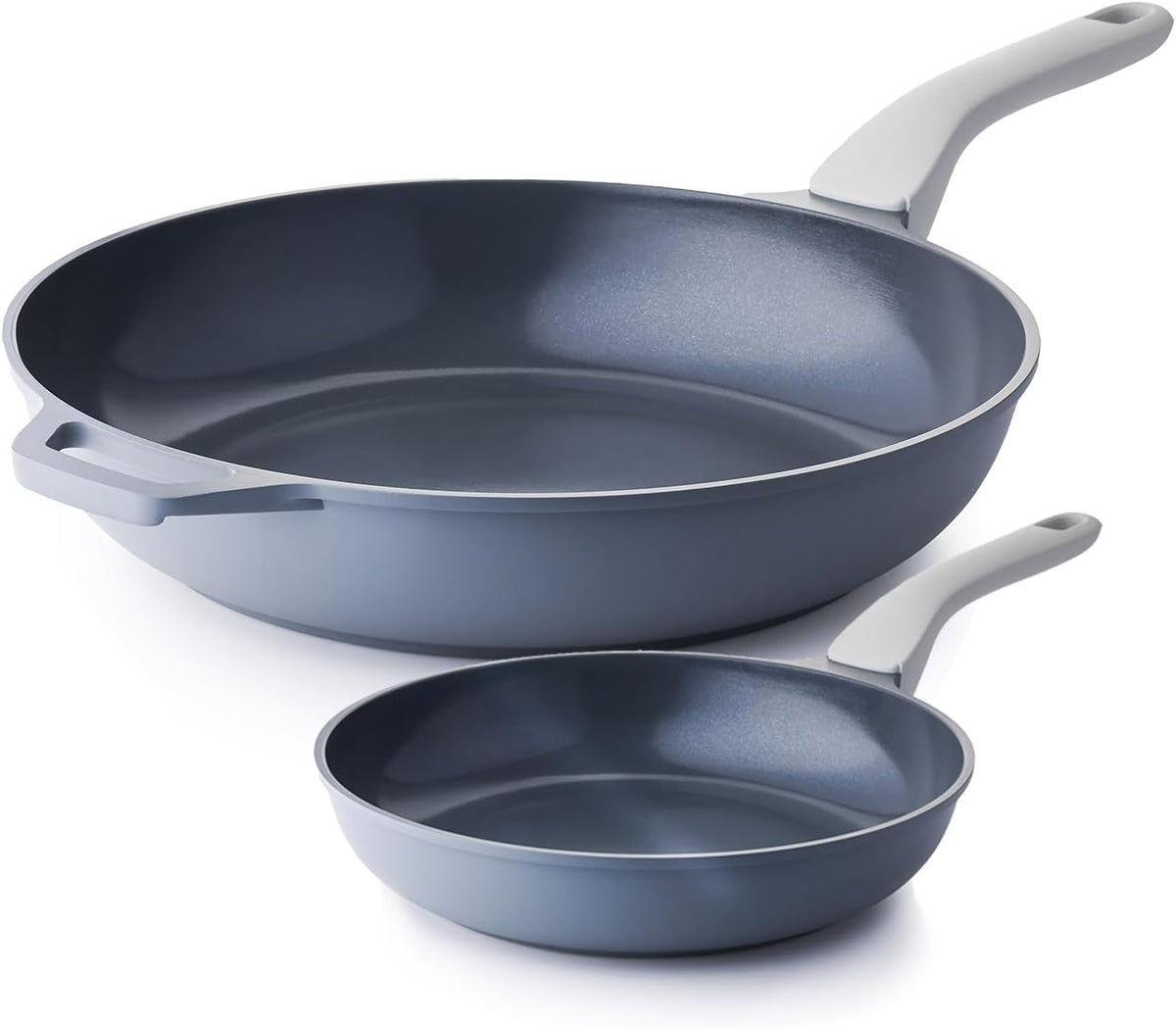 Nonstick Ceramic Frying Pan Set, Non Toxic Nonstick Pan Skillet, Healthy Egg & Omelet & Chef's Pan, PTFE PFOA & PFAS Free, Induction Compatible (8+12 Inch)