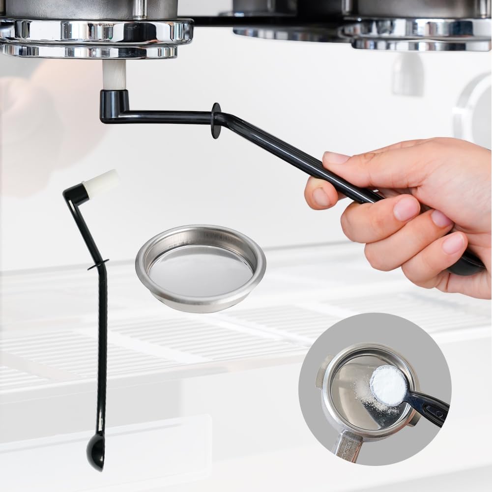 watchget Coffee Machine Cleaning Brush Set, 1 Brush + 58mm Backflush Insert | 1Pc Coffee Machine Brush with Spoon &amp; 1 Pc 58mm Stainless Steel Backflush Insert, Metal Blind Filter for Espresso Machine