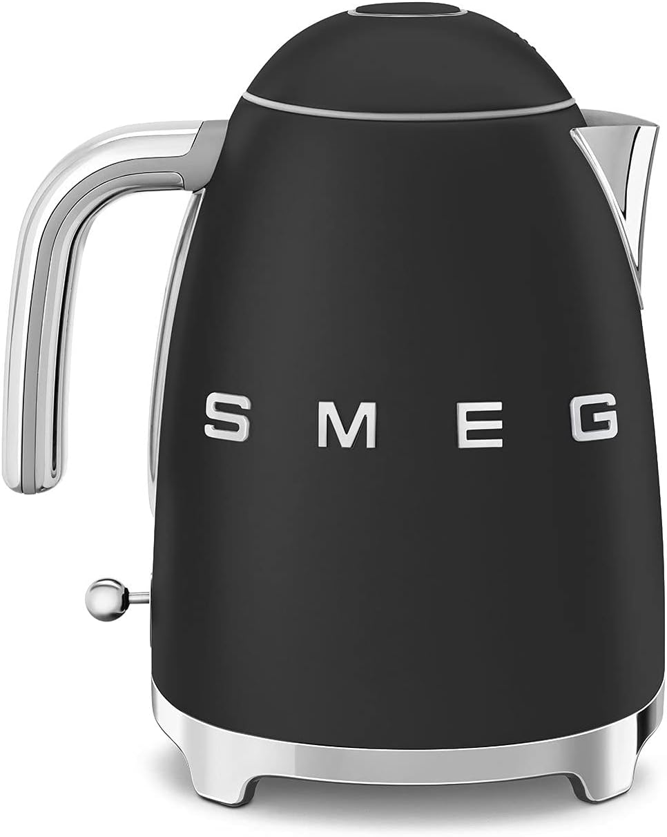 SMEG KLF03 Electric Kettle 1.7L (7 Cup), Retro Hot Water Boiler for Tea &amp; Coffee, Fast Boiling, Auto Shut-Off, Soft Open Lid, 360° Swivel Base Countertop Kettle – Matte Black