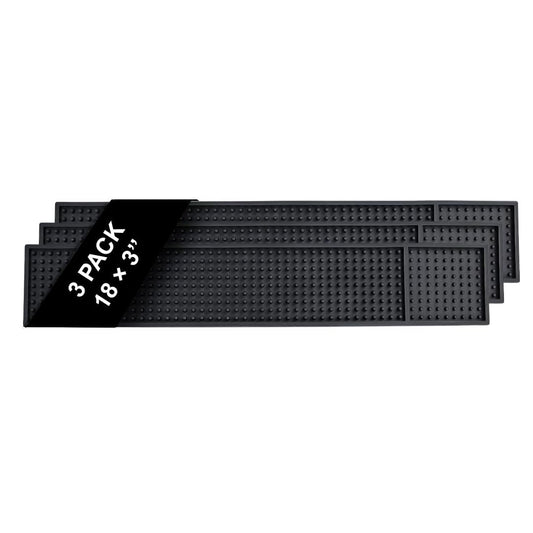 Bar Mats for Countertop by ProTensils - 18" x 3" Bar Rail Mat, Black Rubber Bar Mats for Bartending, Bar Service Drip Mat, Home Bar, Coffee Bar Mat Spill Matt (3 Pack)