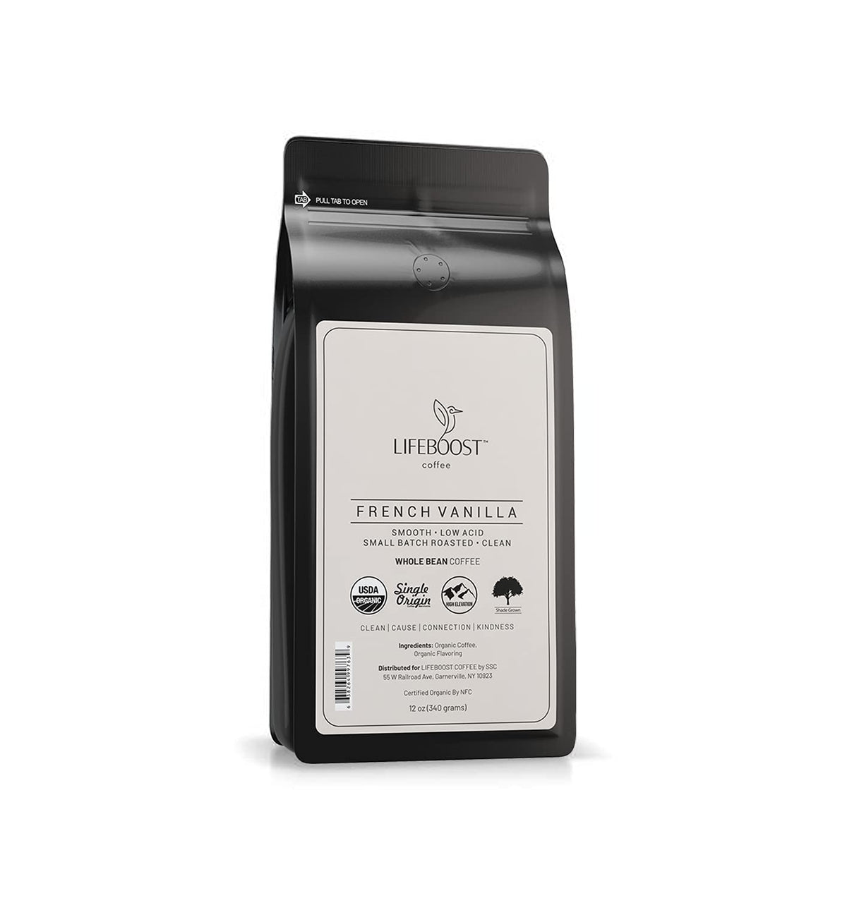 Lifeboost Whole Bean French Vanilla Coffee - Low Acid Single Origin Non-GMO Organic Coffee - Third Party Tested For Mycotoxins &amp; Pesticides - 12 Ounces