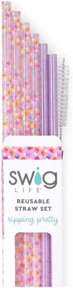 Swig Life Reusable Straw Set with Cleaning Brush, Candy Corn | Reusable Straw Set - Cleaning Brush Included - 14 Inch Long - Accessories for Cups &amp; Mugs