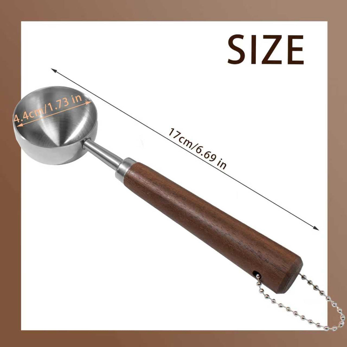 1pcs Coffee Scoop for Ground Coffee, Beans and Tea，Vintage Coffee Measuring Spoon with Long Wooden Handle 30ml/10g Capacity 304 Stainless Steel（Silver)